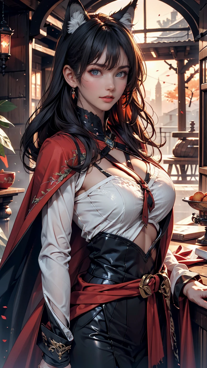 Estilo anime,   adult vampire of random ethnicity with sculptural body, muito longo, she is looking seriously naughty, In her hand she has a glass full of wine on the floor we see an arm with marks the place has old tiles, incense smoke, velas em candelabros coloniais, the floor is wet with some of the red liquid, the lighting comes from candles add to the scene an open window with the full moon appearing