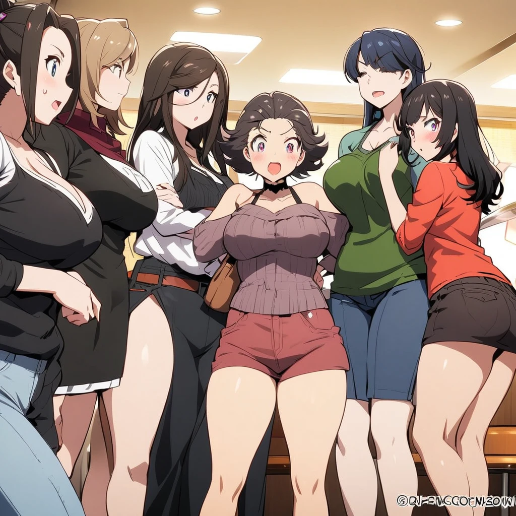 Anime, Frankenstein girls, casual Clothes, multiple girls, girls surrounding, curvy body