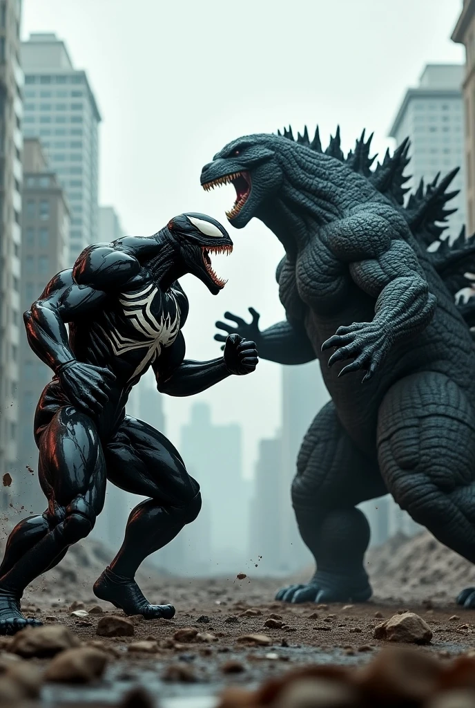 Create an ultra realistic image of a Venom facing a Godzilla - SeaArt AI