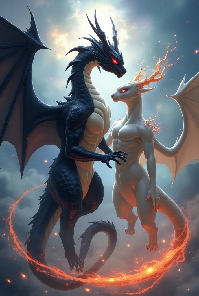 Sexy humanoid dragon male and female angrily mating
