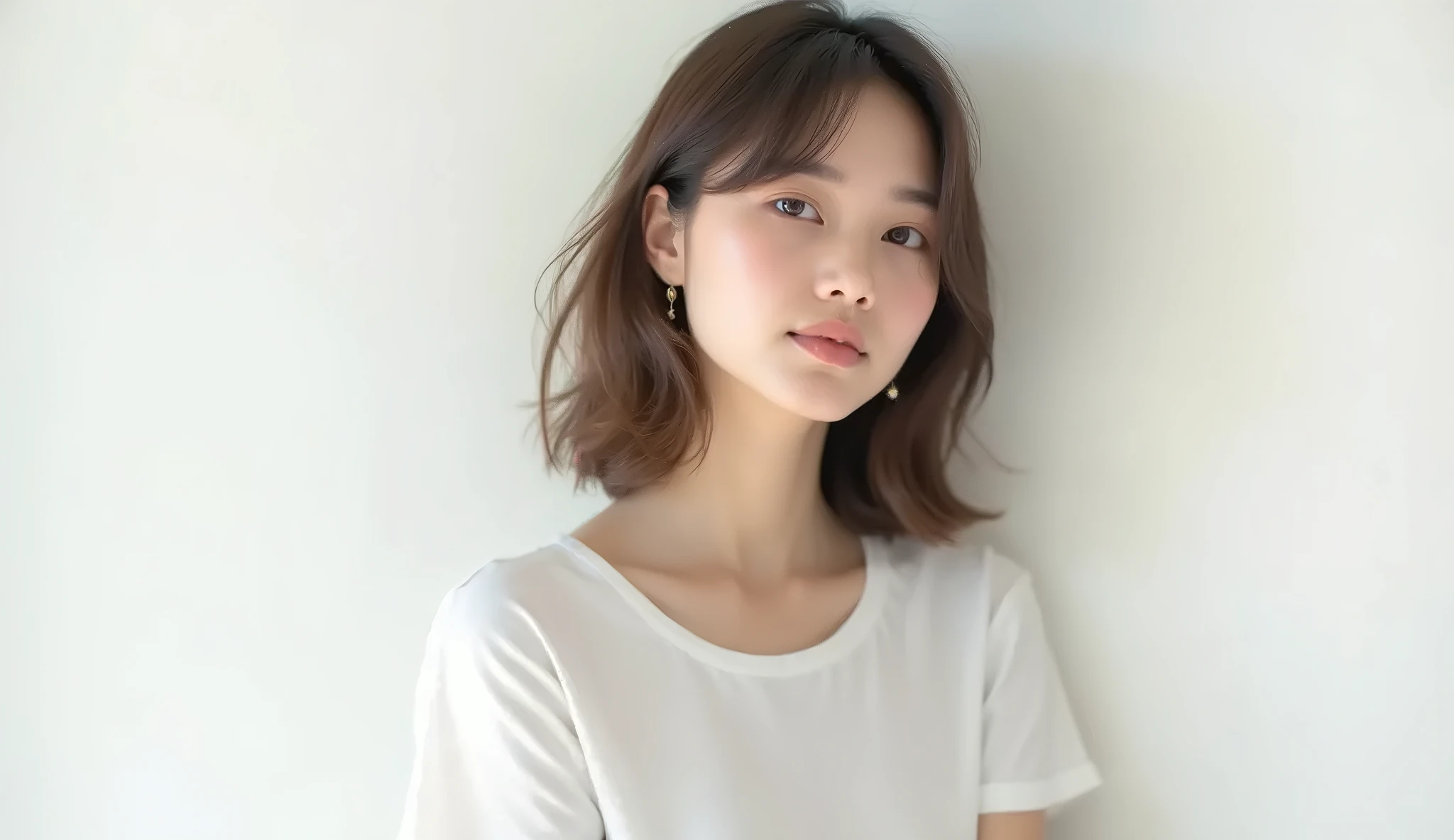 Dressed、(写真Real:1.4)、(Hyperrealistic:1.4)、(Real:1.3)、 (Smoother lighting:1.05)、(Improving cinematic lighting quality:0.9)、32k、 1 Girl、20 year old girl、Realな照明、Backlight、Face light、Ray-tracing、(Brightening Light:1.2)、(Improve quality:1.4)、 (最高品質のRealテクスチャスキン)、Fine grain、Detailed face、 (Tired, sleepy and satisfied:0.0)、Close-up of face、T-Shirts、 (Bodyline mood improvement:1.1)、Glowing Skin