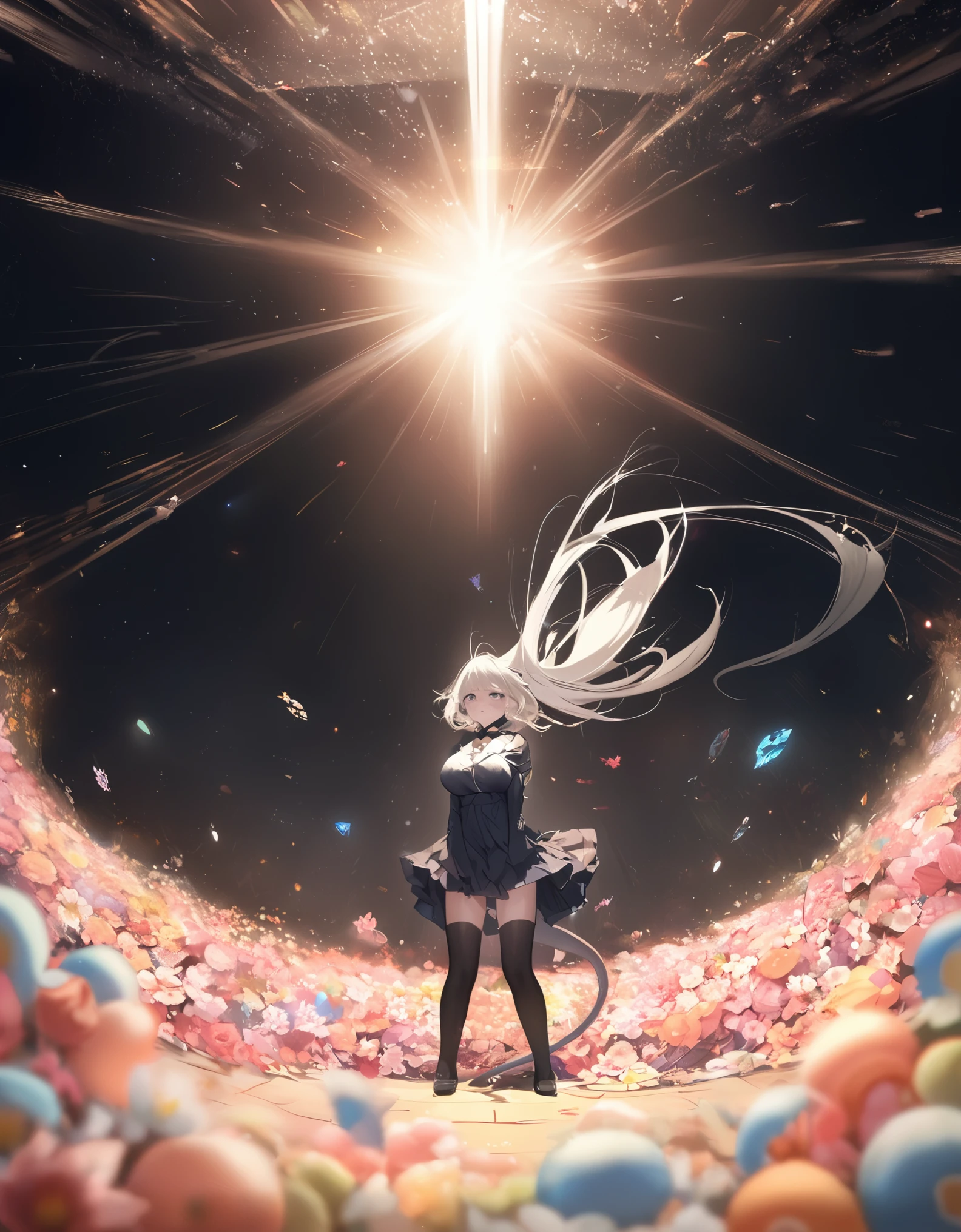 quality\(masterpiece, best quality,8k,Highly detailed CG unit wallpaper,High resolution,top-quality,top-quality real texture skin,Surreal,Increase the resolution,RAW Photos,highest quality,Very detailedな,wallpaper\), break ,one person\(Little,So cute, Adorable, cute,Small ,,Little,big crying face cute crying face,high school girl\((((Large Breasts\(Very detailed\)))),(black:1.3),(((Very large))),Too big,Smooth, Shiny,Peek into\),A sexy dress that will kill virgins、whole body,Big eyes,Eyes of the Universe,Long Hair,Long tail,\(Cosmic Hair,Short Hair、Layered Shaggy,\)\), break ,background\(Dance,Flowers、Fall and land on your bottom in the fountain、Happenings\((black:1.5),many kinds of Flowers,beautiful\),Best lighting,\),From afar、