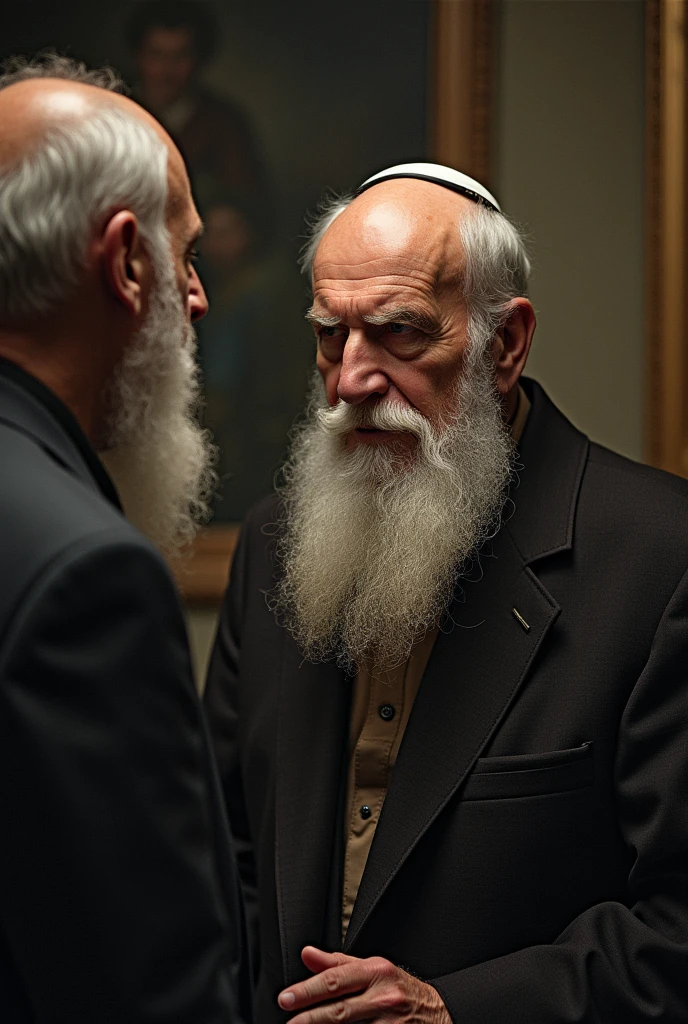 Biblical times. Create an image of prophet Isaiah talking to god. God must be represented by an old man with a long white beard. Prophet Isaiah should be a middle aged man with a black beard. They both should be wearing tunics as wwe usually see on biblical times pictures.