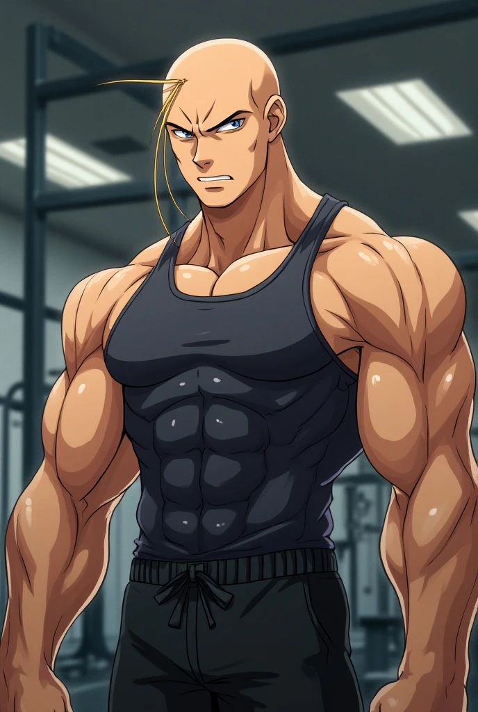 a detailed illustration of Jotaro Kujo in gym clothes training intensely in a bodybuilding gym, corpo inteiro