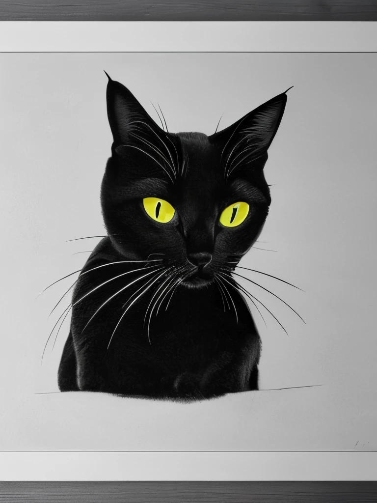 a black and white photo of a cat in the dark, a charcoal drawing by Caroline Lucy Scott, featured on pixabay, fine art, on black paper, cat silhouette, white ink sketch on black paper, detailed silhouette, chiaroscuro painting, black and white cat, chiaroscuro, monochrome drawing, light charcoal drawing, black silhouette