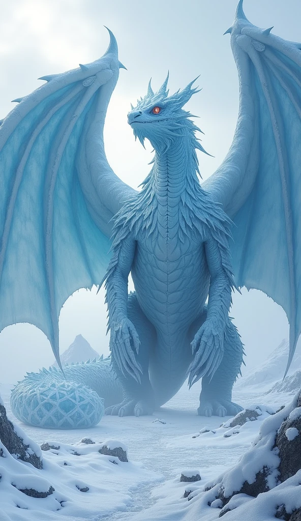 imagine ice dragon on top of mountain