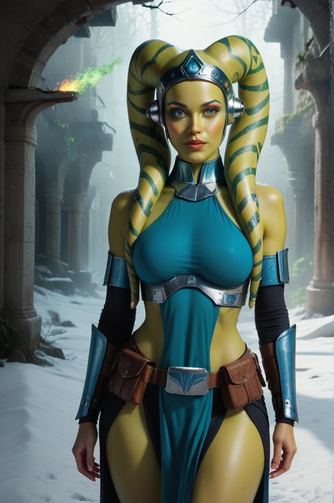 a fall body ((female twi'lek ))mandalorian, beautiful detailed eyes, beautiful detailed lips, extremely detailed face, long eyelashes, mandalorian armor, sci-fi, cinematic lighting, dramatic, epic, intricate details, hyper-realistic, 8k, high-quality, photorealistic