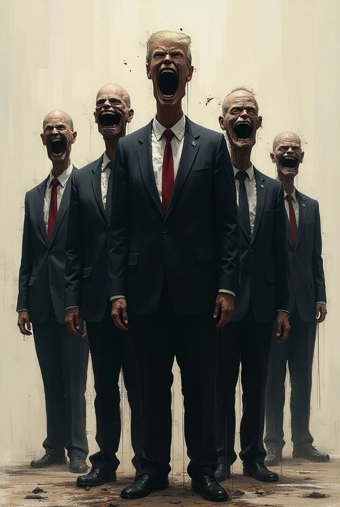 A large group of skulls in black suits and ties stood in the square with their mouths wide open，skulls，Black and white scribbled comics