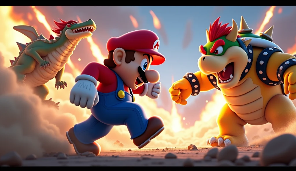 Mario and bowser fight for playing arcade from label Só 1 Ficha, this label has a small coin as a Logo mark