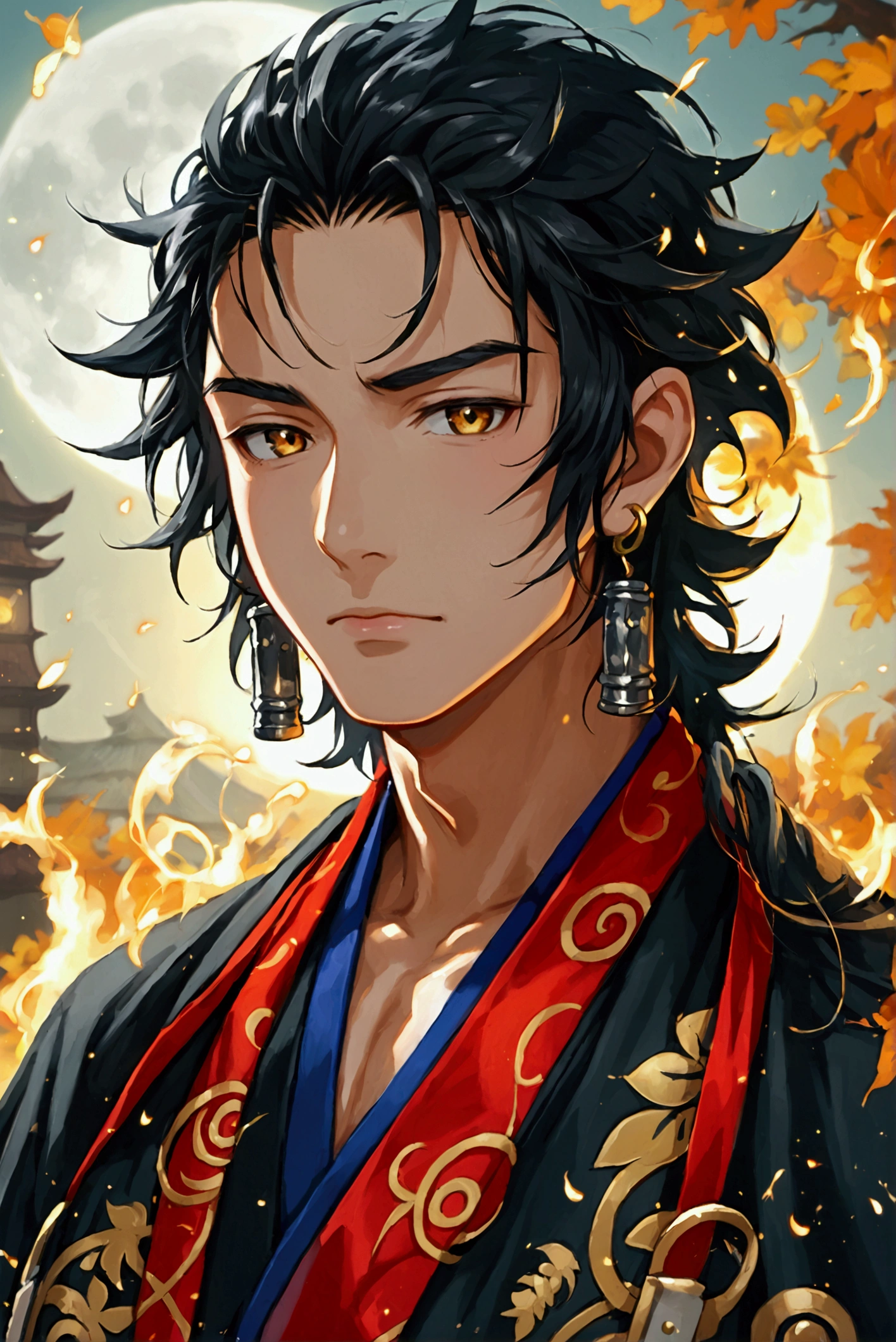      Play Hashira Giyu's younger brother Tomioka from Demons Slayer  ,  his name is Sasori Tomioka and he wears a black kimono with blue details with symbols on the Moon and Sun kimonono and a purple waistband as clothing and he uses three Daora kanatas as weapons and his breath is from the eclipse a mixture of darkness and light and he wears an earring in his ears ,  his appearance is similar to Giyu but it changes that his black hair is very short he has one eye is black with a moon and the other is golden with a sun.
 And he uses the shadow breath initially but then he will use the one from the eclipse that represents light and dark . And his age is 20 and he is a loyal servant of Daki .