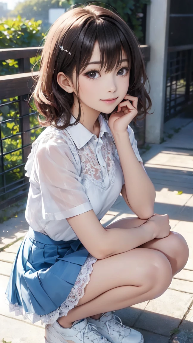 ((Top image quality、8k、masterpiece:1.3))、Realistic high-quality photos、top-quality、girl cute-fine face、6 year old beautiful Japan girl、Photo of slim little girl model、Beautiful girl model、young japanese girl、Young cute face、japanaese girl、lovely delicate face、Brown hair、Beautiful brown eyes、Tear bag、drooing eyes、Young body、Entrance Ceremony