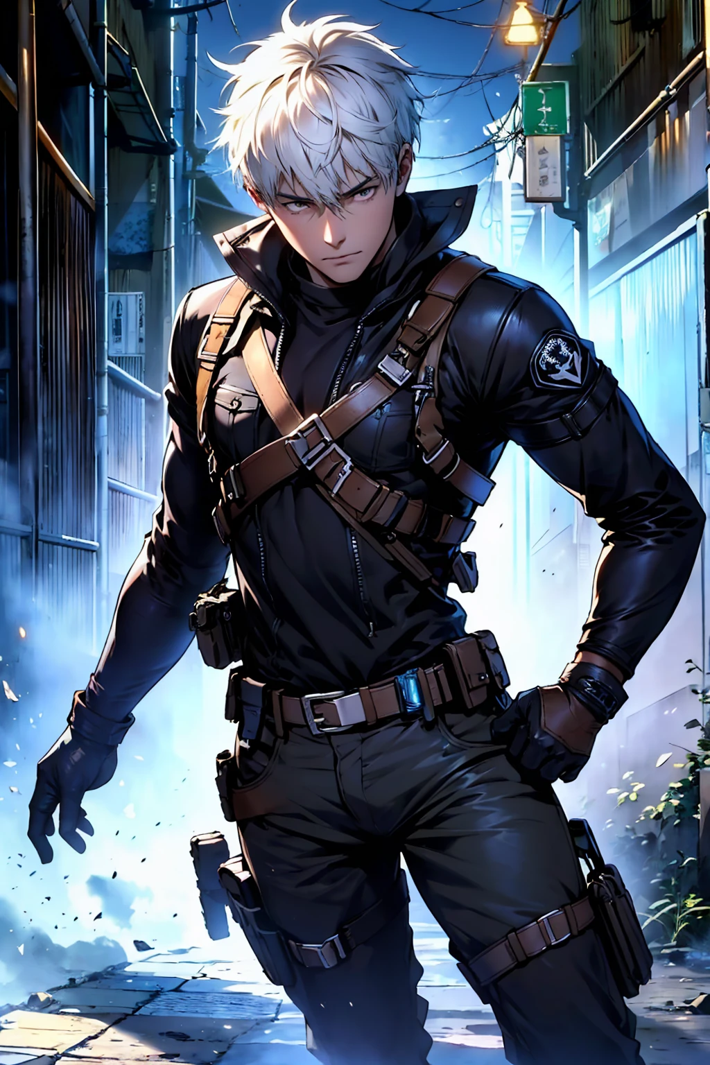 Young man with a calm expression and a confident look , white hair ...