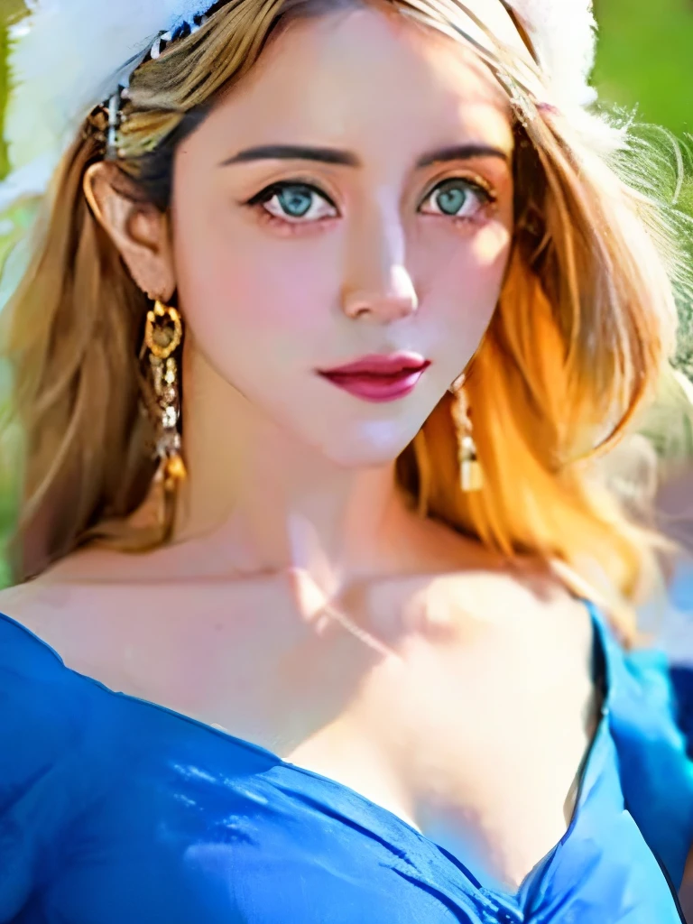 a close up of a woman wearing a white headdress and a blue dress, inspired by Edmund Leighton, miranda otto as eowyn, medieval princess, dressed in a [ [ 1 2 th century, cate blanchett as medieval queen, beautiful maiden, a medieval, sqare-jawed in medieval clothing, in the film excalibur 1 9 8 0