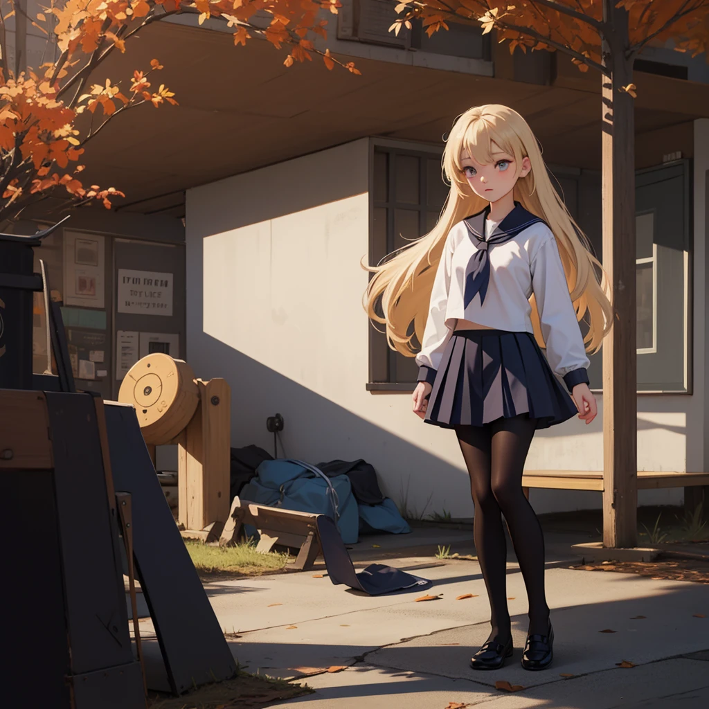 (masterpiece、highest quality、High resolution、Realistic photo、Real looking skin:1.1)、
(Women lift their skirts and take off their panties々I am showing it to:1.8)、
(standing:1.5)、
(Provocative, grinning expression:1.5),
(She is wearing her high navy blue blazer and grey miniskirt.:1.8)、
(On her feet, she wears loose socks and black loafers.:1.5)、
(The panties are made of black lace with a pattern.:1.5)、
(Blonde Long Hair:1.5)、
(The location is a high school grounds in early autumn.:1.5)、
1 Japanese Girl、solo、Full Body Esbian、Beautiful Eyes、Shining Eyes、Shining thighs、NSFW