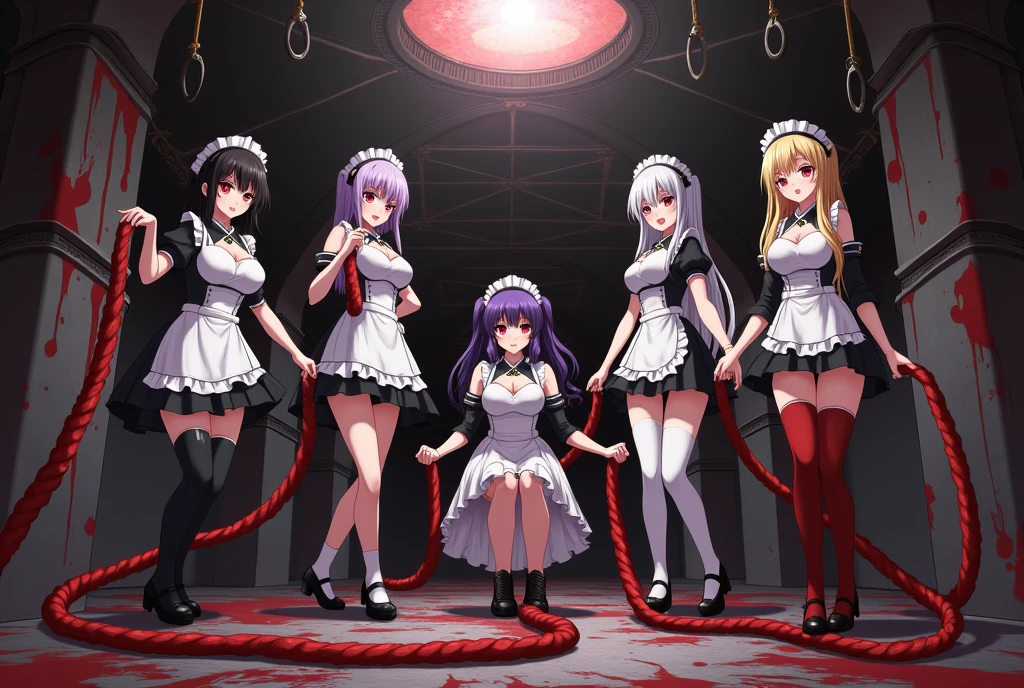 　4k, masterpiece, High resolution, (big breasts)、curvy、((Black Thigh Socks))、((sacred place))、(standing in centre)、(sister)、(((blood born)))、(Giant cross)、((With a machete))、((Judas Iscariot))