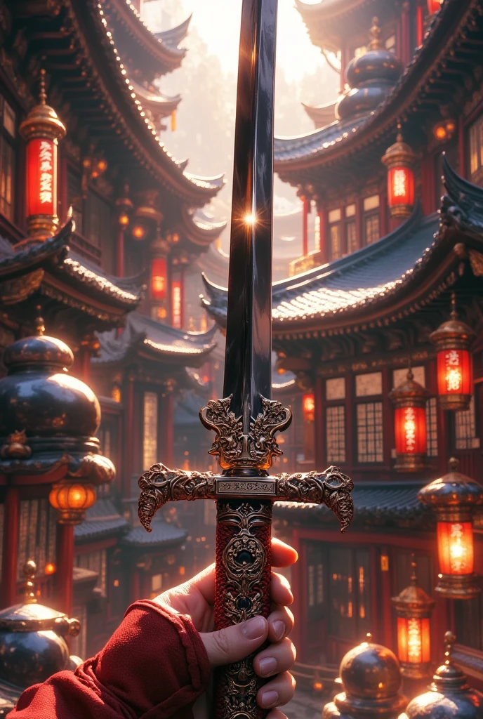 a detailed katana sword, Japanese samurai sword, high quality steel blade, intricate hilt and guard, elegant curved design, sunlight reflecting off the metal, dramatic lighting, realistic 3D rendering, (best quality, 4k, 8k, highres, masterpiece:1.2), ultra-detailed, (realistic, photorealistic, photo-realistic:1.37), professional photography, vivid colors, studio lighting