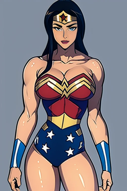 (High-definition CG), ( Best Quality ), (Overall view)  With a cool and handsome face   ,  Beauty, 18 years old,    toned and muscular  ,   With a cool and handsome face   で, SharpEye,   Wonder Woman costume 