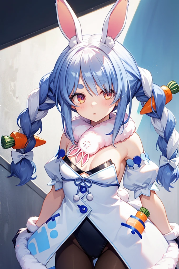 concept art 、aapekora, carrot hair ornament, black leotard、Viewers are looking behind