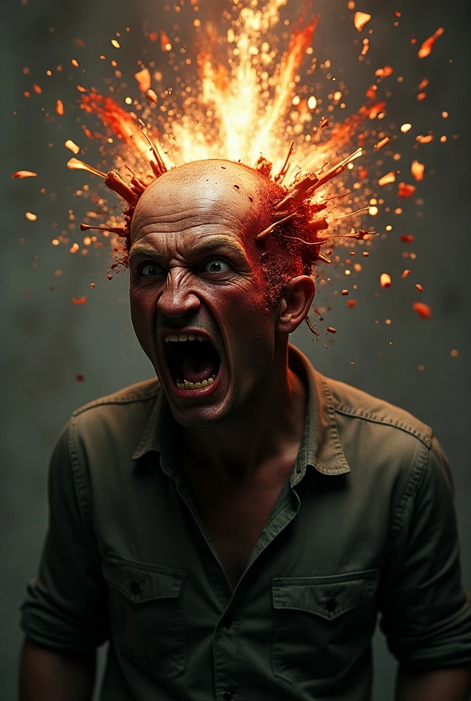 A man's head explodes.