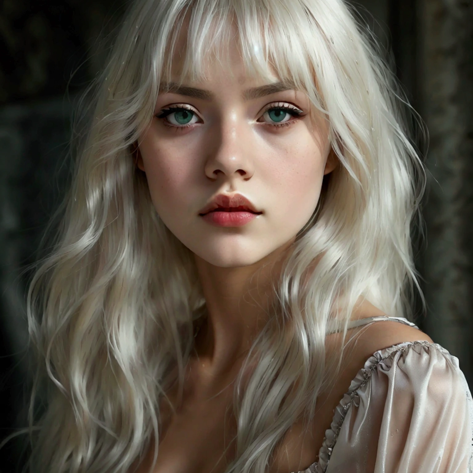 Incomparable beauty,  shiny skin, firm and shiny, bangs between the eyes ,  Bright Straight Beautiful Platinum Blonde , Super Long Hair, smooth and silky, eyeliner, Sexy beautiful innocent , ojos big, big,  beautiful and shiny high definition, beautiful and charming girl, baby face,  Short sleeve shirt