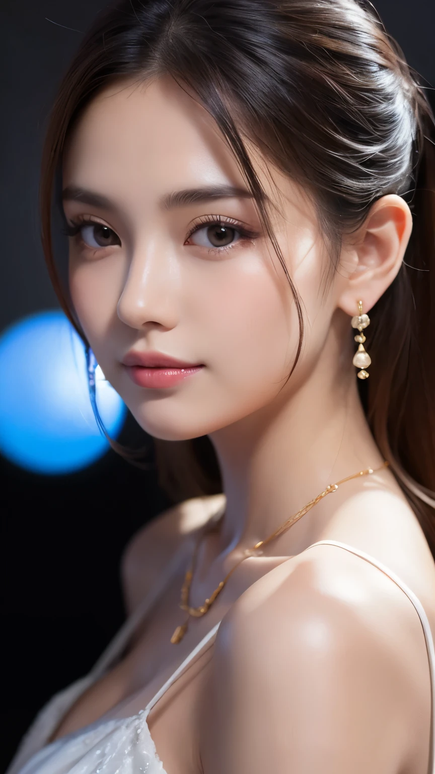 8k, Tabletop, RAW Photos, highest quality, Realistic, Highly detailed CG Unity 8k wallpaper, Written boundary depth, Cinematic Light, Lens flare, Ray Tracing, (Very beautiful face, Beautiful Lips, Beautiful Eyes), Intricately detailed faces, ((Highly detailed skin)) 1 girl, In the Dark, Deep Shadow, cute, ((Looking at the audience)), (魅惑的なsmile), (Blurred Background), Earrings, bracelet, necklace, Clear Eyes, Bedroom, Front shot, (Pale skin), I'm looking forward to, (Big eyes), ((Short corset)), (Camel Toe, shape), (Silver Hair:1.3), (Hair Bun), (Big Breasts:1.3), ((smile)), ((Camel Toe)), See through,