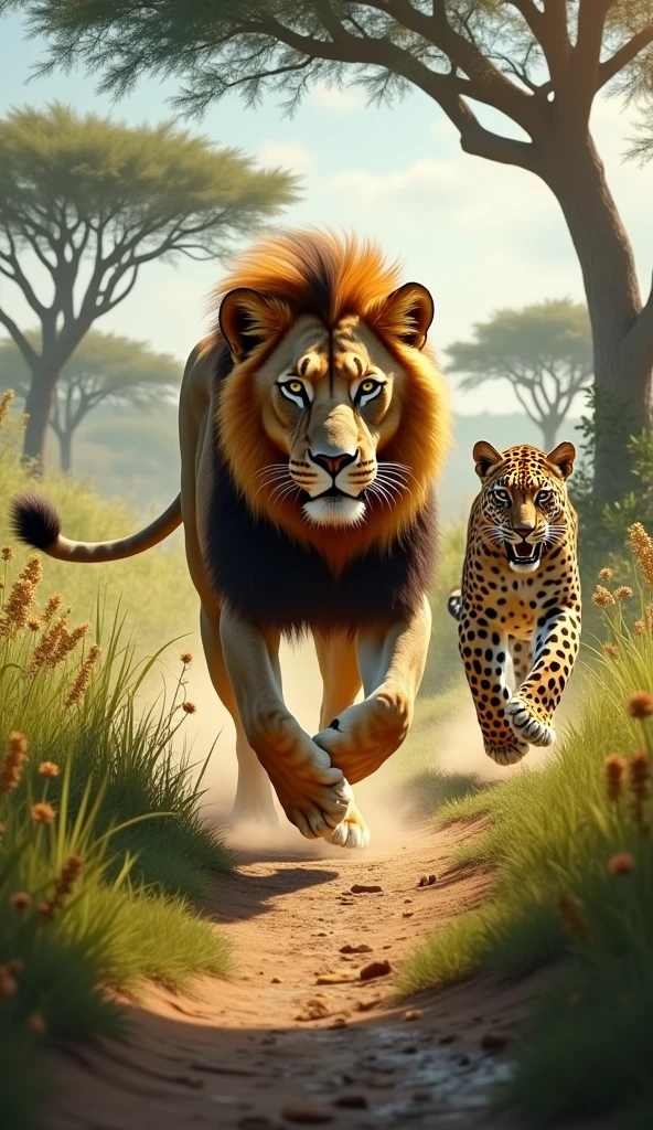A dead leopard in front of lion killed by lion 