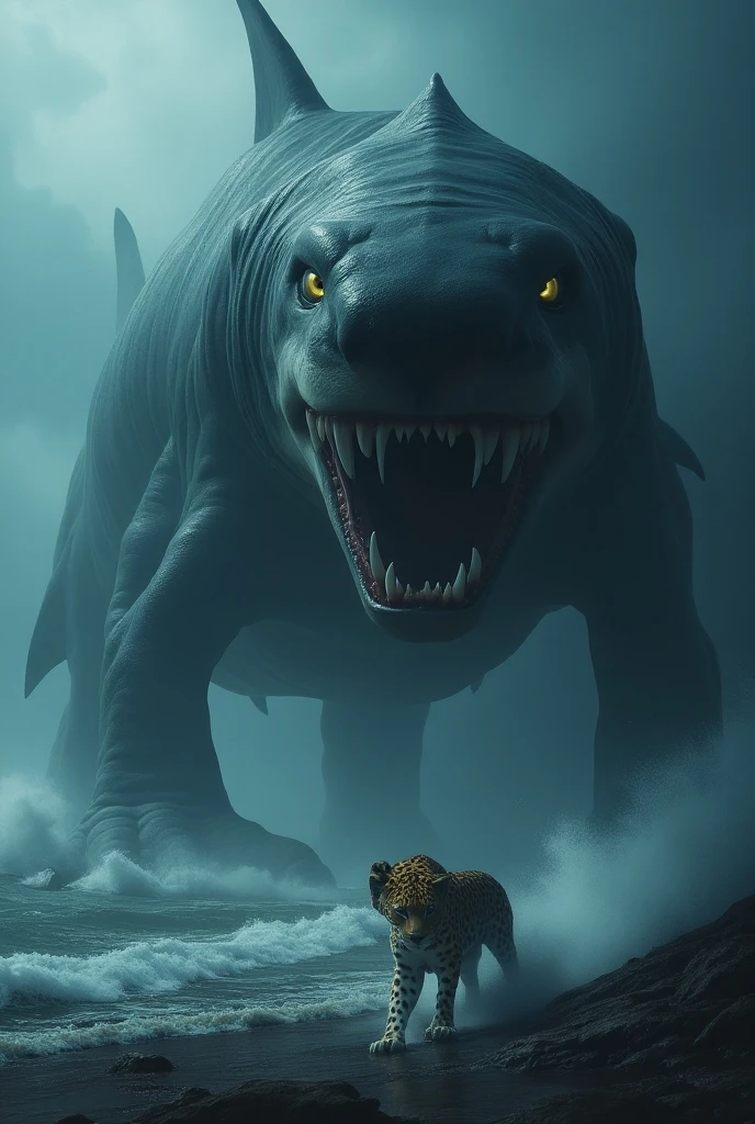 Realistic bull and megladon in one picture