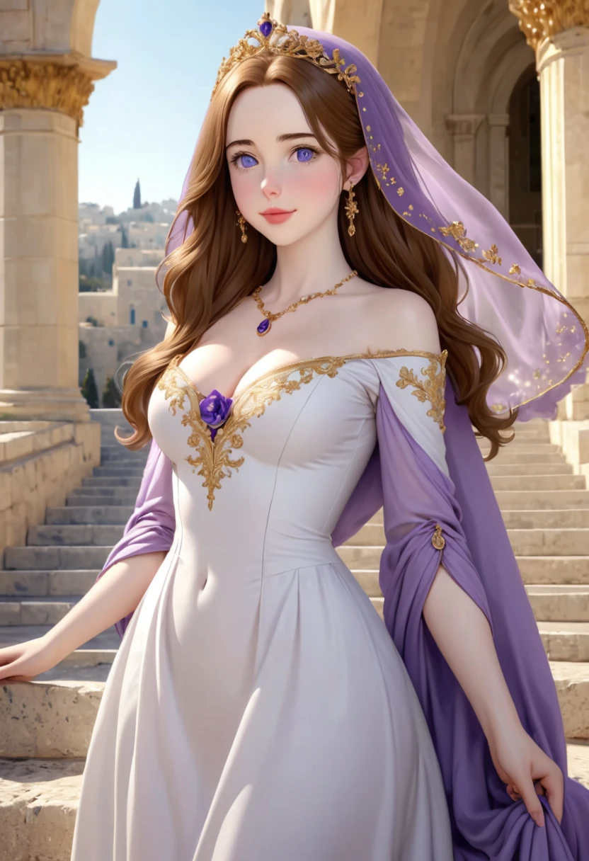 chef-d'artwork, best quality, Fond d'extremely detailed 8k screen, 1fille, en plein air, Helene(voie d'azur),strapless robe, robe, layered robe,fleur blanche, ornement de cheveux, yeux violets, (foulard), contour, (gants noirs), Jambes nues,