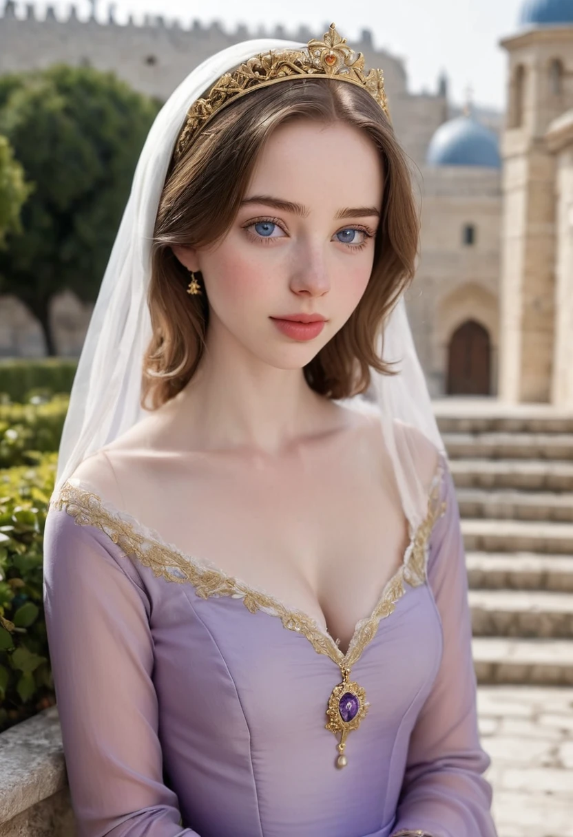 arthurian legend guinevere, portrait, Lovely face, pretty eyes, al fresco, portrait, shy smile, offene Augen, award-winning photograph, best qulaity, full-body, Portrait 400, f2. 8, natural colors, detaillierte Texturen, natural lightting, Zeiss, Mittelformat, Bokeh, Blickkontakt