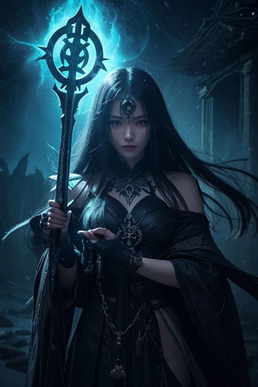 female mage，hanging from the，，background many monsters background many skeletons