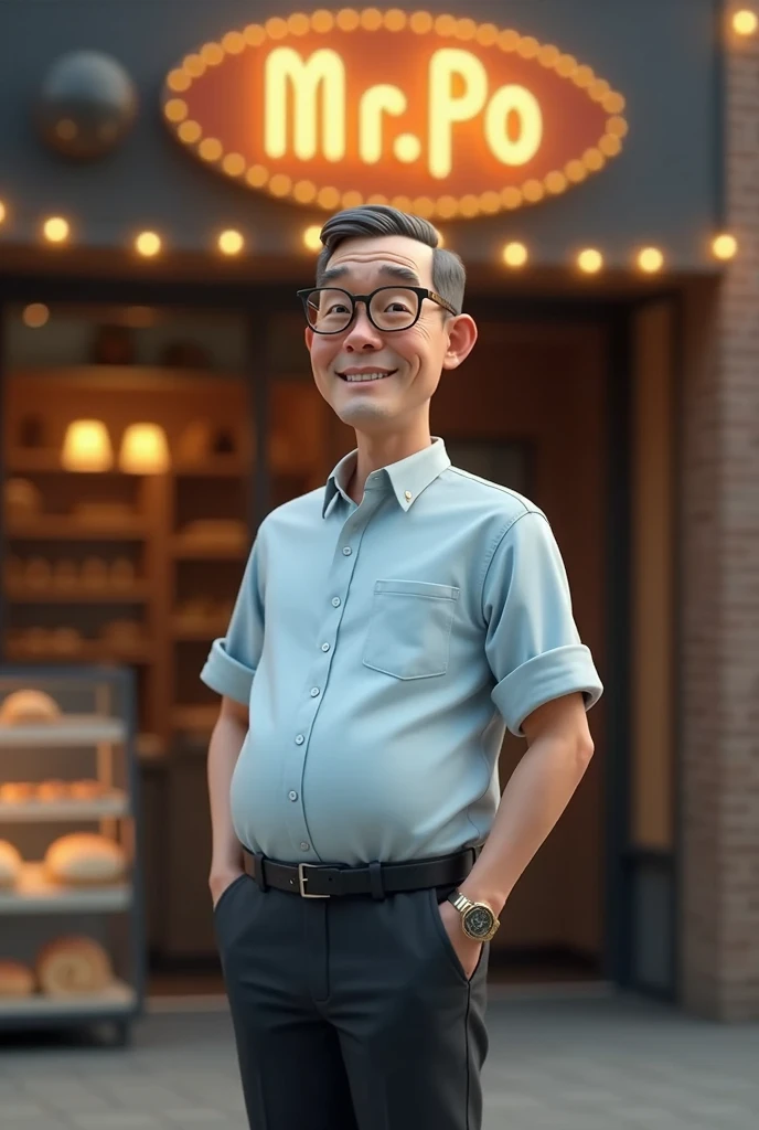 A bespectacled Japanese man sitting on a bar stool
