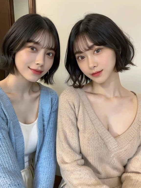 (masterpiece:1.3), (8K, realistic, RAW photo, highest quality: 1.4), Japanese, (((1 girl: 1.5))), beautiful face, (realistic face), (black hair, short hair:1.3), beautiful hairstyle, realistic eyes, beautiful and fine eyes, (realistic skin), beautiful skin, Charm, ultra high resolution, surreal, very detailed, golden ratio, (detailed face:1.2), looking at the viewer, smile, open white shirt, cleavage, medium breasts,Are standing, put your hand on your waist