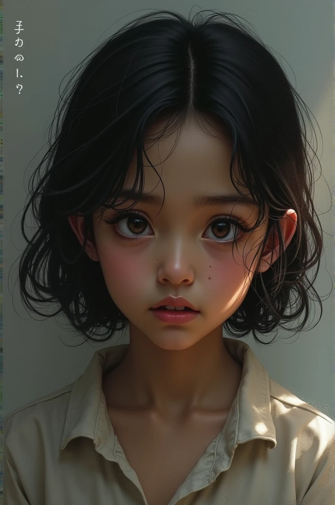 with black hair and black eyes