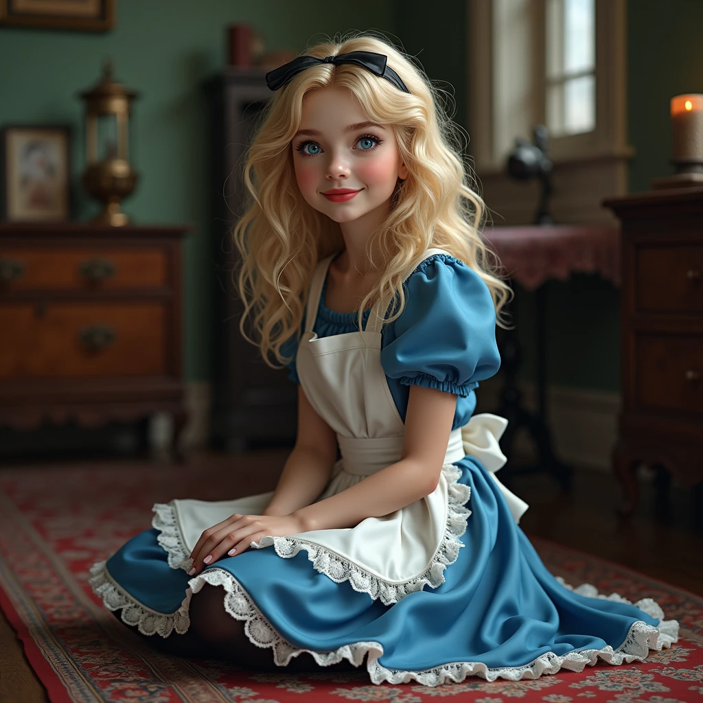 tween Emma Watson as cute Alice in wonderland, tea party