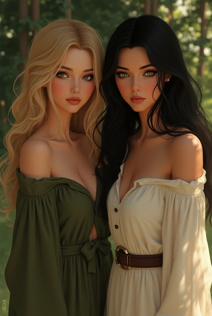 Ein Foto von einer picknickdecke in einem getreidefeld zwei Frauen ziehen sich ihre Kleidung aus Emma Watson Jenna Coleman, they have round breasts with nipples