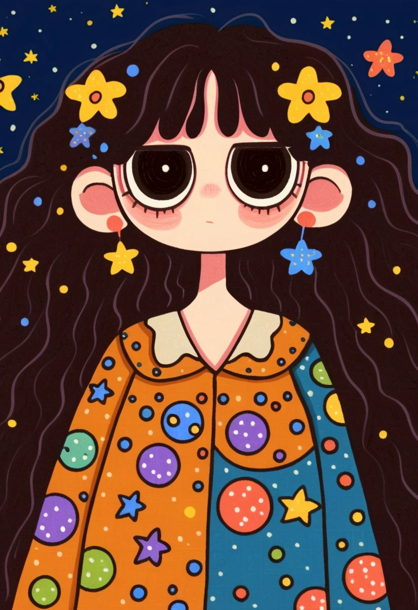 portrait， big eyes，anime girl with long hair and 星星s in her hair, dressed in 星星s and planets, 星星s in her gazing eyes, 