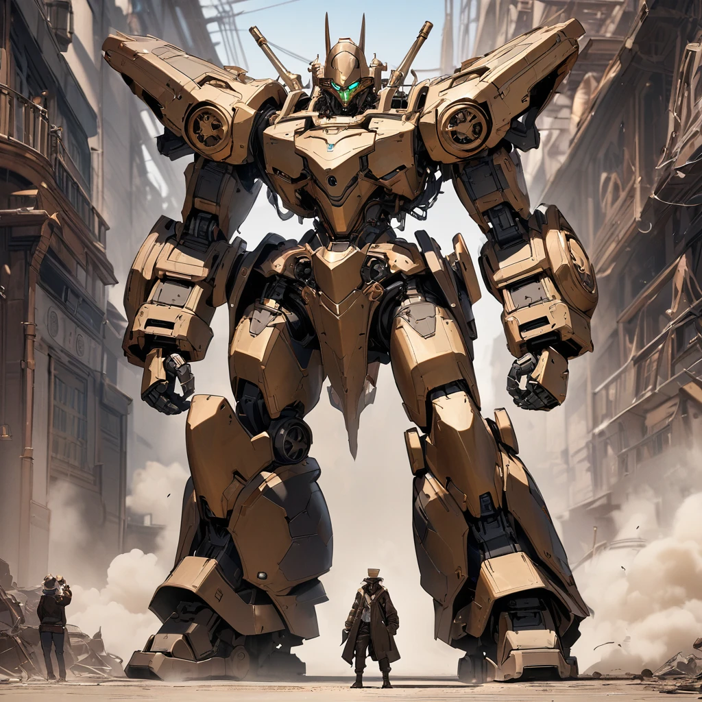 ( best quality)), ((masterpiece)),full body,A giant steampunk robot is standing facing the front。