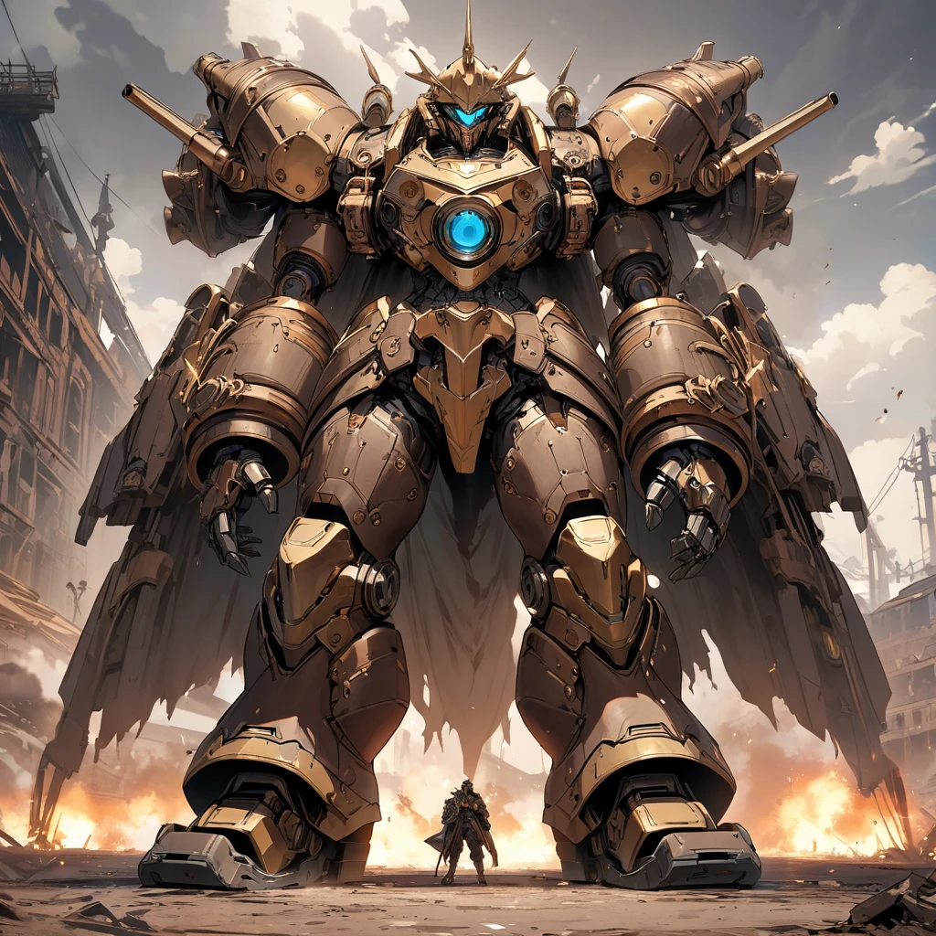 ( best quality)), ((masterpiece)),full body,A giant steampunk robot is standing facing the front。