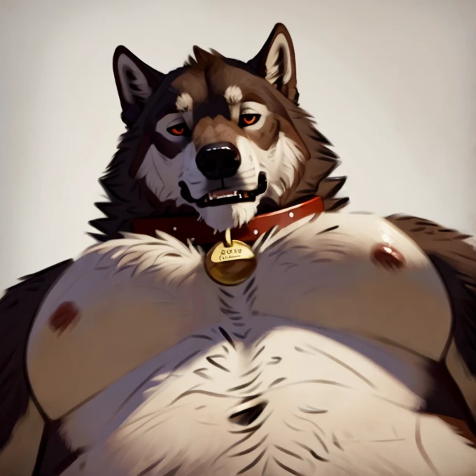 explicit furry Brown Husky artwork by sepulte,tuft,very fluffy,werecanid,big pecs,collar