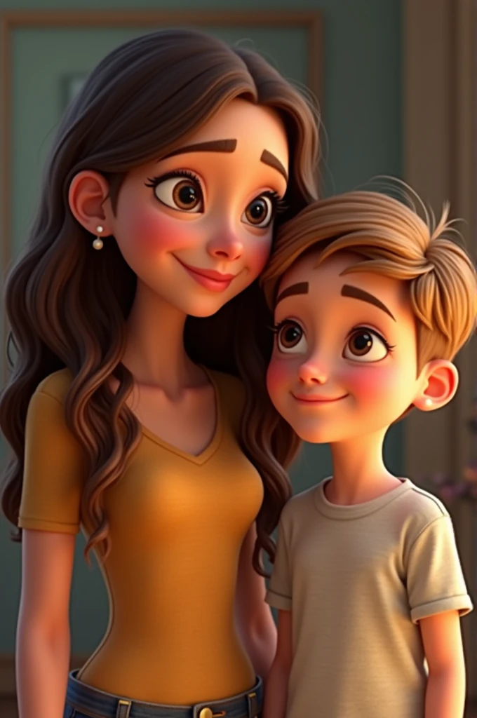 Pixar white woman brown hair green eyes happy hugging baby white female blue eyes long hair happy next to white man blue eyes pixar