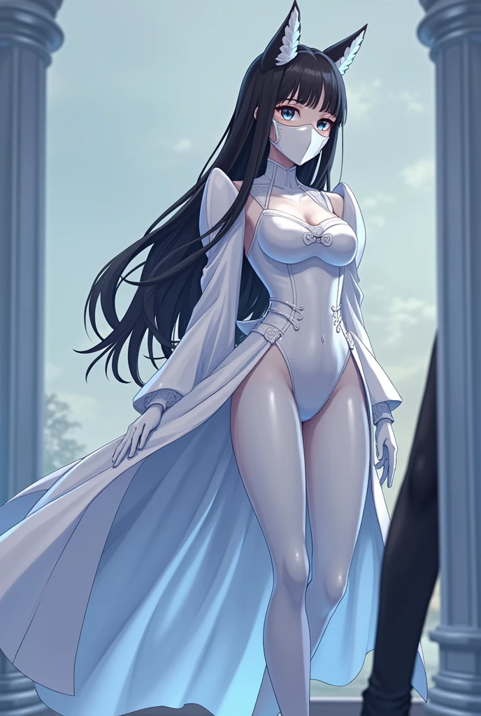 A girl with Small bust, Skinny body. Bandages are wrapping her bust, Bandage on her breasts, Full body, White bandages, No clothes, No underwear, Mummy