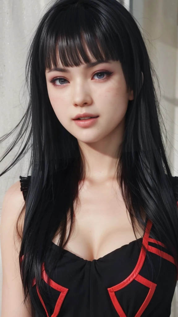 Nyotengu, (best quality, ultra-detailed), (realistic:1.37), beautiful and detailed face, ultra-realistic texture, red lipstick, bright colors. High definition, 8k, expression with a sexy and sensual look