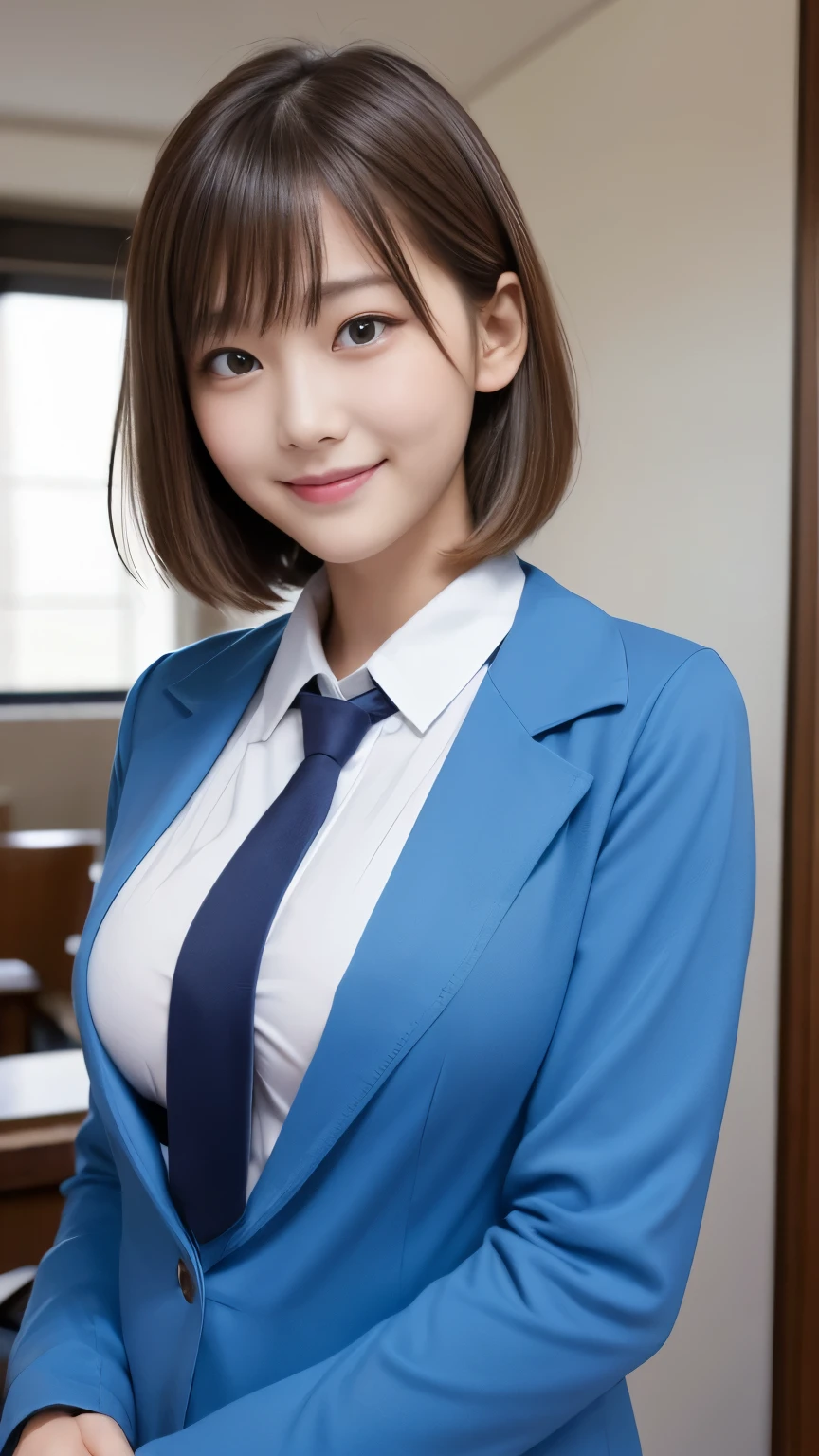 masutepiece, Best Quality, japanaese girl,1girl in, 8K, Raw photo, top-notch quality, masutepiece, nffsw:1.2, exceptionally detailed RAW color photo, professional-grade photograph, (Realistic, Photorealistic:1.37), (highly detailedskin:1.2), Ultra-high resolution, (lenz 50mm), Exquisitely Detailed Eyes,Staring at the viewer,
break
With 1 girl (There are many elderly people:1.4), Beautiful face, kawaii,(Smile:1.05),(20yr old, wide-hips,Straight hair, (Short hair), Black eyes, white fine skin,small mouth, high cheekbones (Definition),Suits、Korean Idol、Nogizaka Idol、hposing Gravure Idol、Adults、女優、(masutepiece, top-quality:1.3), (Ultra detailed 8K cg:1.2), (hyper realisitic:1.35), (Photorealistic:1.45), (Realistic:1.4), Cowboy Shot,
1 beautiful Japanese girl, 22 years old, super model, Japanese Idol, Suits、Large breasts, (sitting on the desk:1.1), (Female Teacher Figure:1.4),
(School classroom background:1.1),