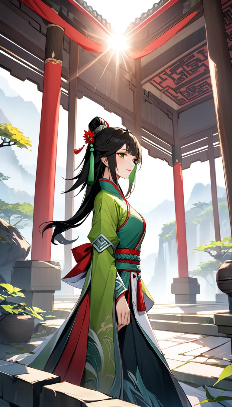 Best Quality、masterpiece、 Ultra Hi-Res 、Sun Shangxiang、（The Sun-Shang-Xiang ）、Three Kingdoms、 location is designed based on Shu and Kure 、woman、 red and green