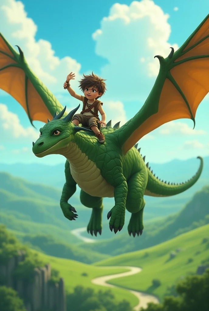 One dragan and boy boy are catch a dragon