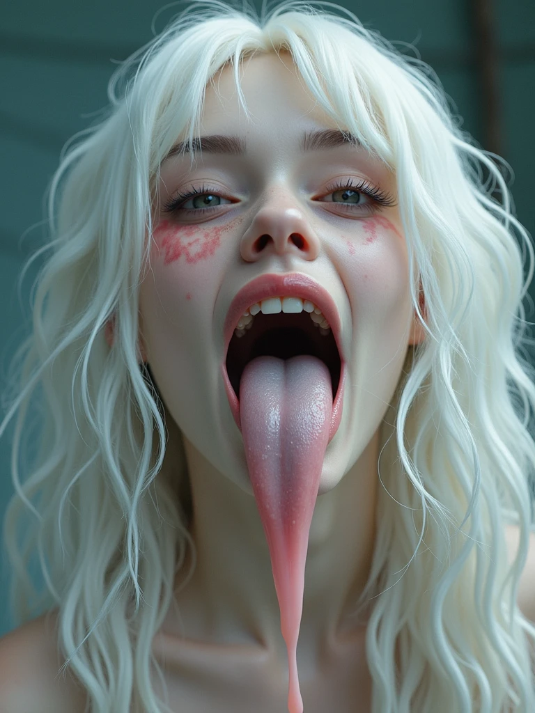 Luna Lovegood ahegao, nude body, white goo from mouth, dripping off Tongue