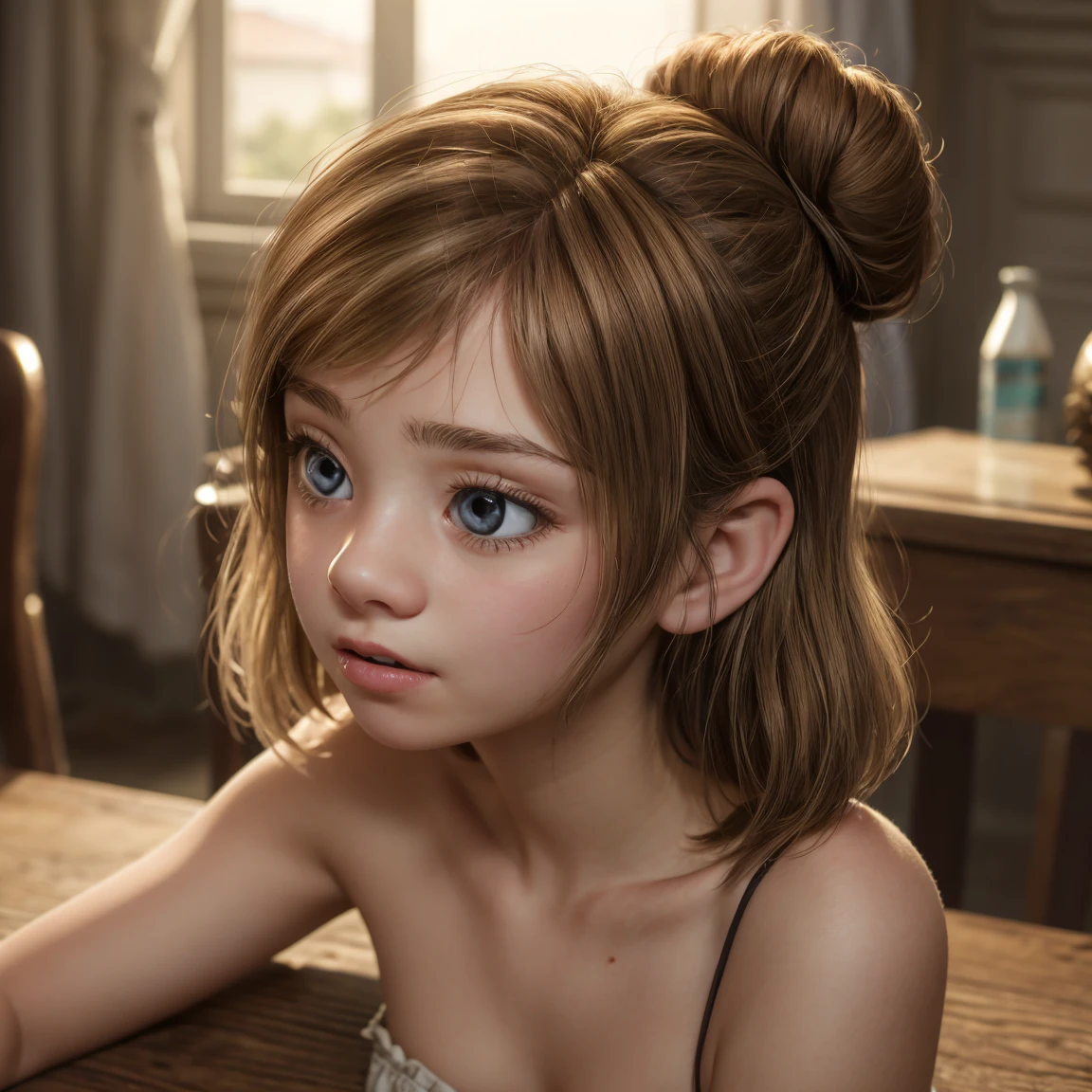 On the table、highest quality、A high resolution、Eleonora Pavinato, , Young headshot in the room sweeter z dużym dekoltem you can see beautiful bust girl brunette bun hair beautiful firm comb big oczami sekswina, sendada nlakama.