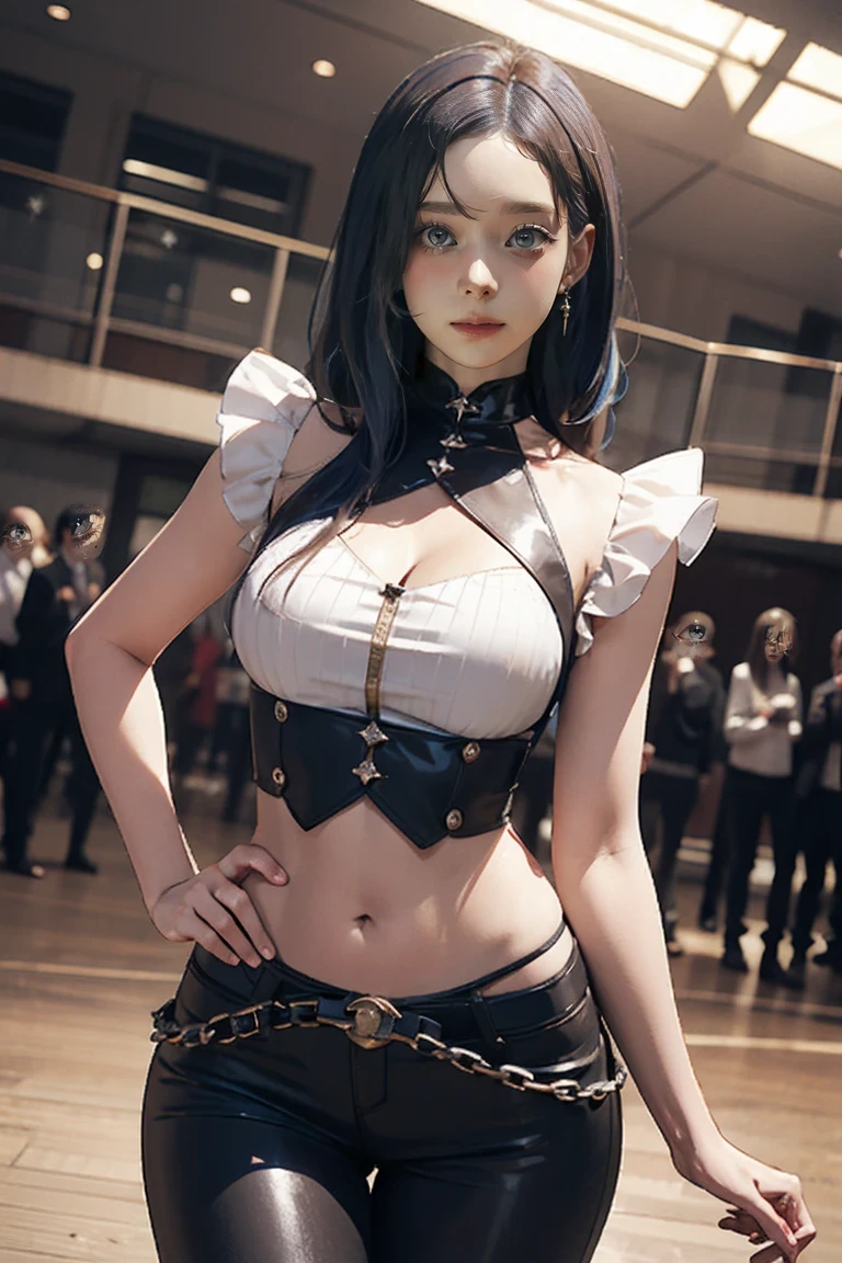 1girll,Celluloid,By bangs,exposed bare shoulders,Bandeau,black pantyhoses