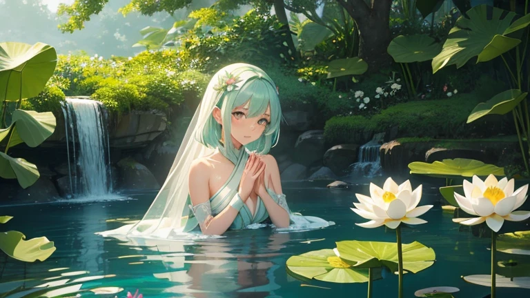 Beautiful water lilies reflected in the water