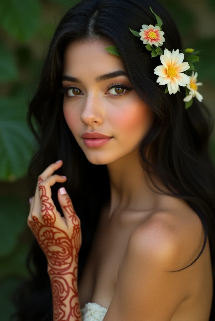 arafed naked woman with long black hair with yellow high lights and artistic beautifully painted symmetrical patterns on her breasts and stommach, standing at the beach, flowing black hair, with black hair with yellow high lights, photo of a beautiful woman, long flowing black hair, pink golden hour, curly pink hair, beautiful young asian woman, beautiful asian woman, wild ginger hair, pink wispy hair, light pink hair, a young asian woman, an asian woman, infp young woman, Full body photo of a 22-year-old french girl in RAW UHD format (Black-eyed woman) Walk down the beach, Details (textures! , Hair! , glistering, Color!! , imperfections: 1.1), highly detailed glossy eyes (looking at the camera), DSLR Lighting, SLR camera, Ultra-Quality, sharpness, Depth of field, Film grain (beach), Fujifilm XT3, Crystal clear, Frame Center, beatiful face, sharp-focus, nsfw, sun light, ( lit), day time, (open sky), Complex eye details, (((smiling))), xyzgg body paint, xyzgg face paint, (((paint flowers on her breasts))), (((navel))), (((full body image))), ((legs))